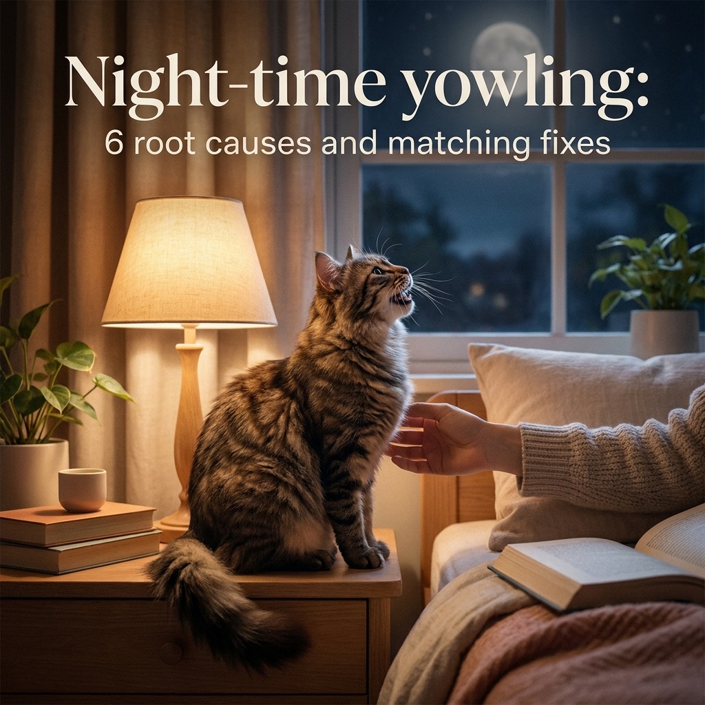 Night-time yowling in cats: 6 root causes and what to actually do (cognitive dysfunction) — Cats / Behavior cover image