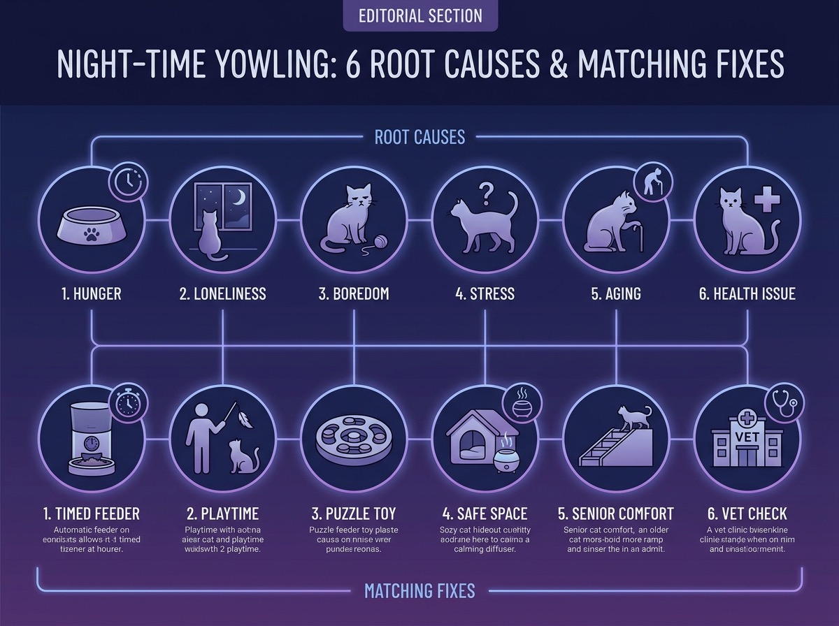 Section — flowchart for diagnosing night-time yowling root cause