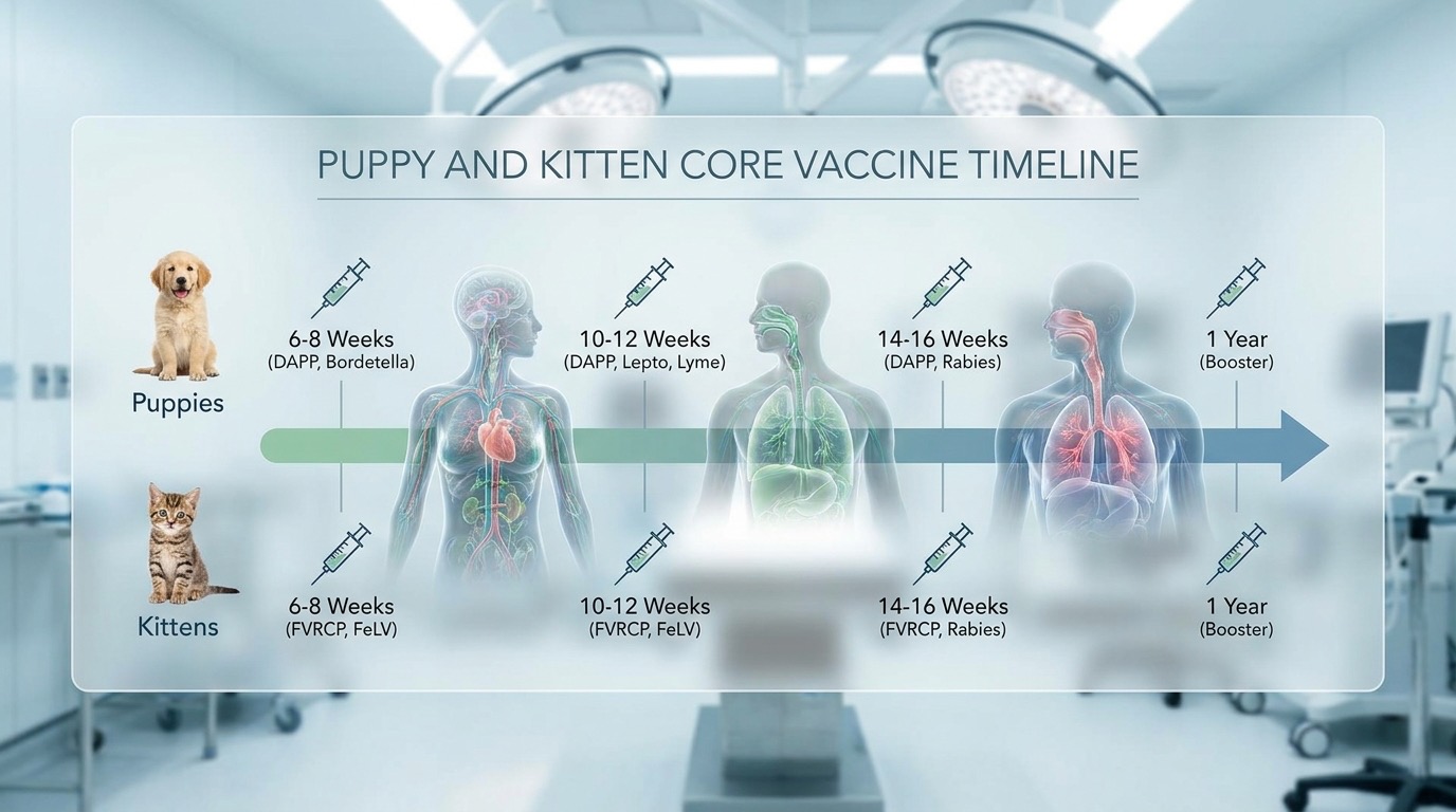 Puppy and kitten core vaccine timeline: what to give, when, and why (vaccine schedule) — Pets / Preventive Care cover image