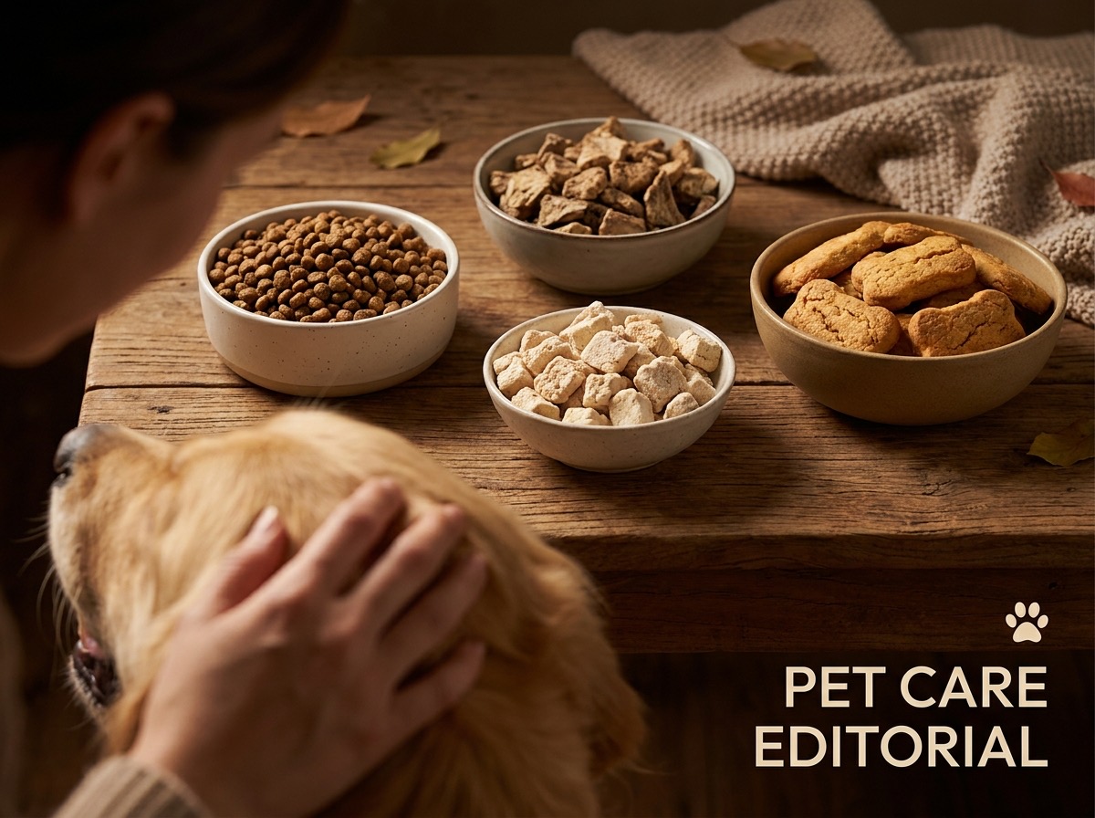 Footer banner — comparison of kibble, baked, air-dried, and freeze-dried foods in bowls