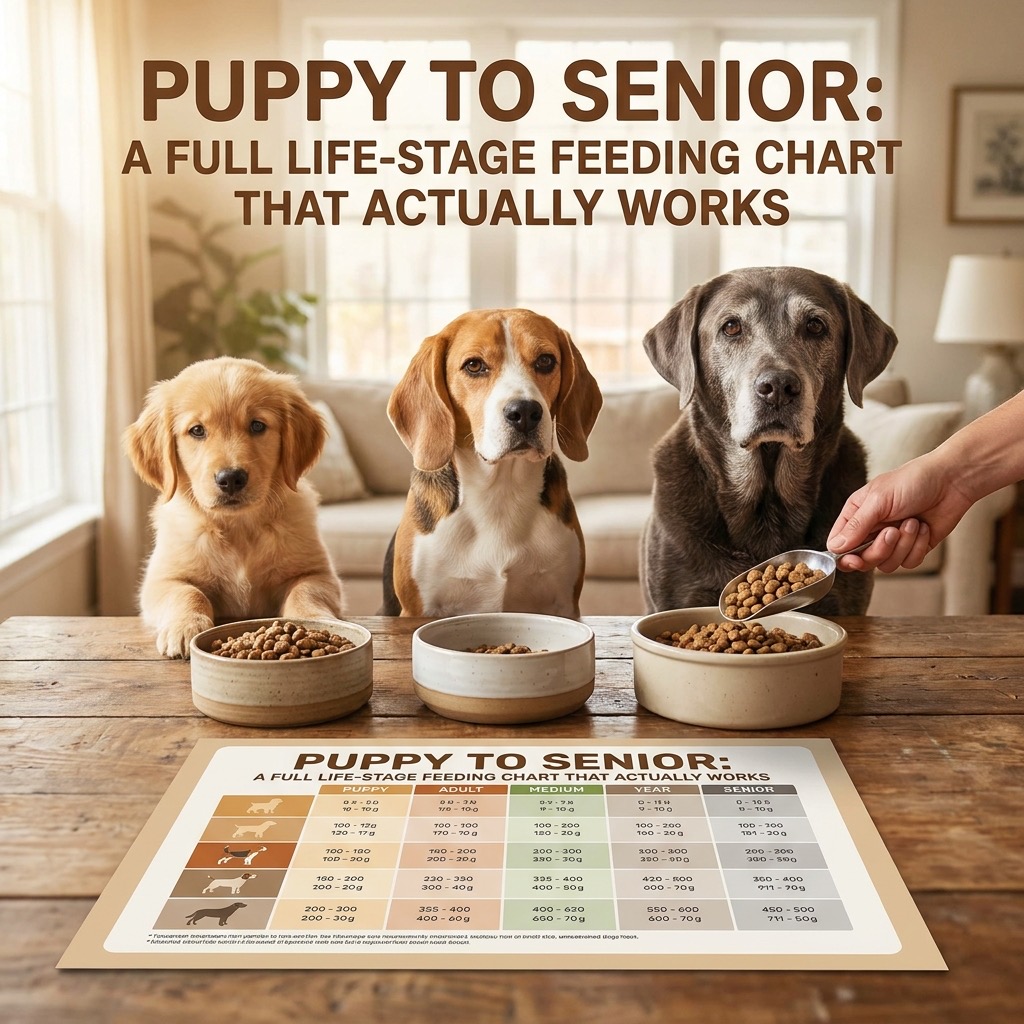 Puppy to senior: a full life-stage feeding chart that actually works (feeding chart) — Dogs / Nutrition cover image