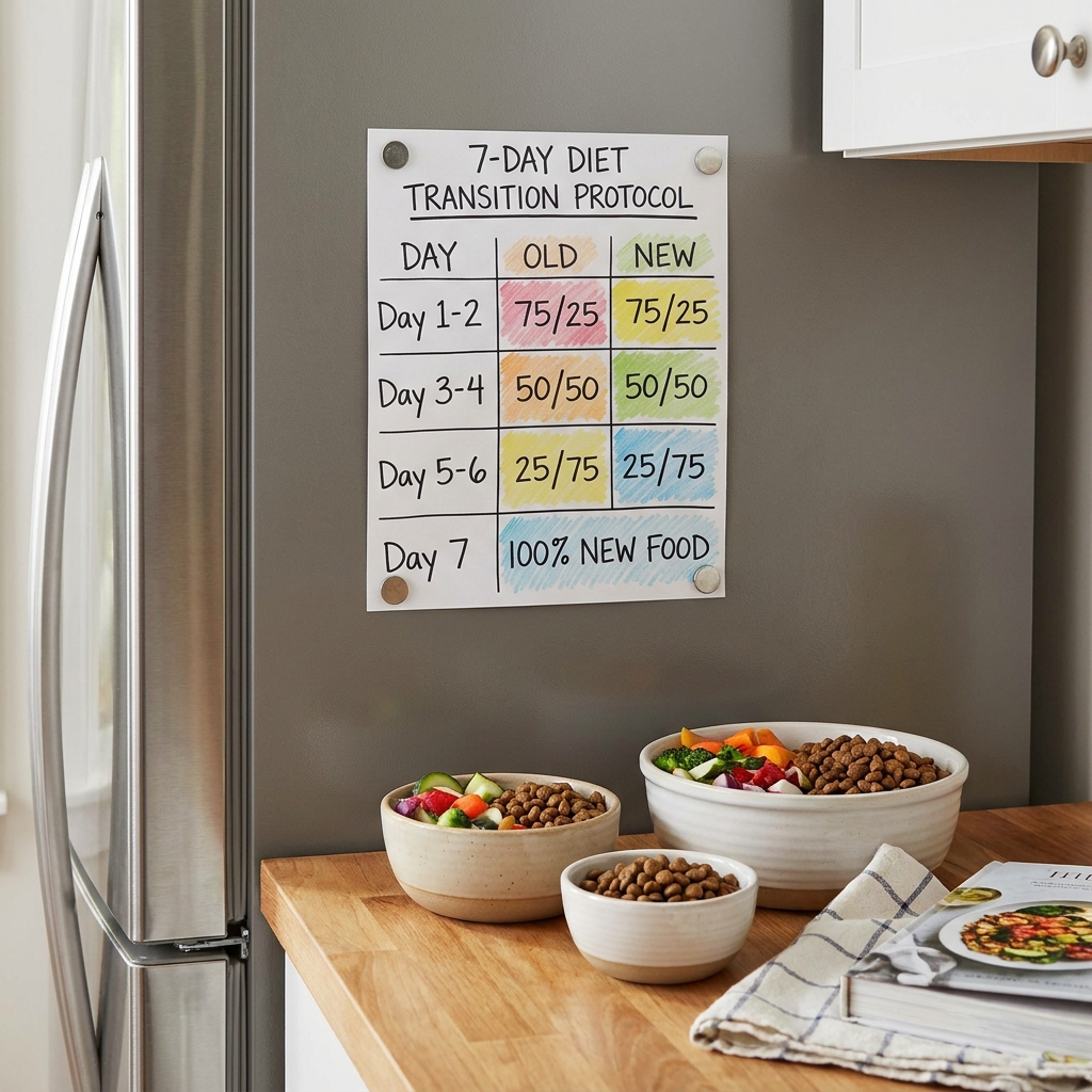 Diet transitions: the 7-day switch-over protocol that prevents GI upset (food sensitivity) — Pets / clinical-nutrition cover image