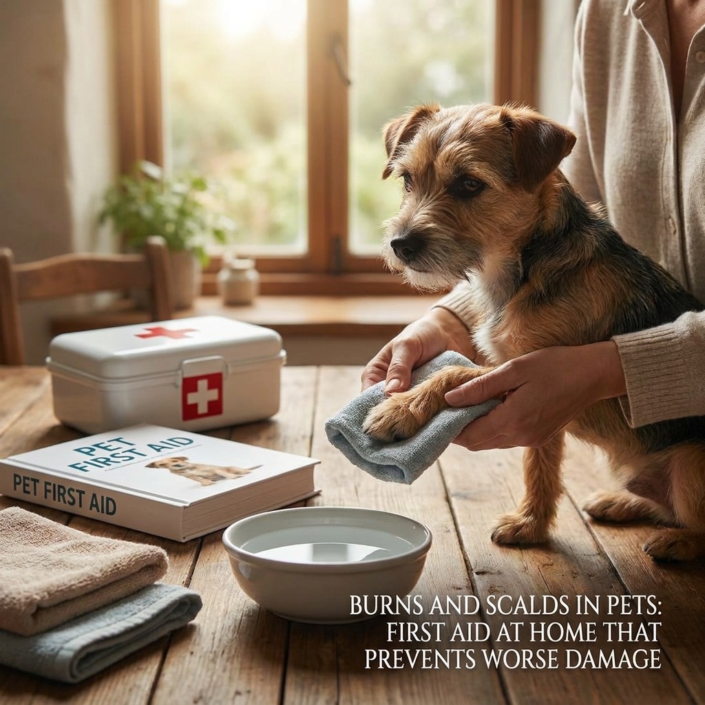 Burns and scalds in pets: first aid at home that prevents worse damage (thermal injury) — Emergency / Burns cover image
